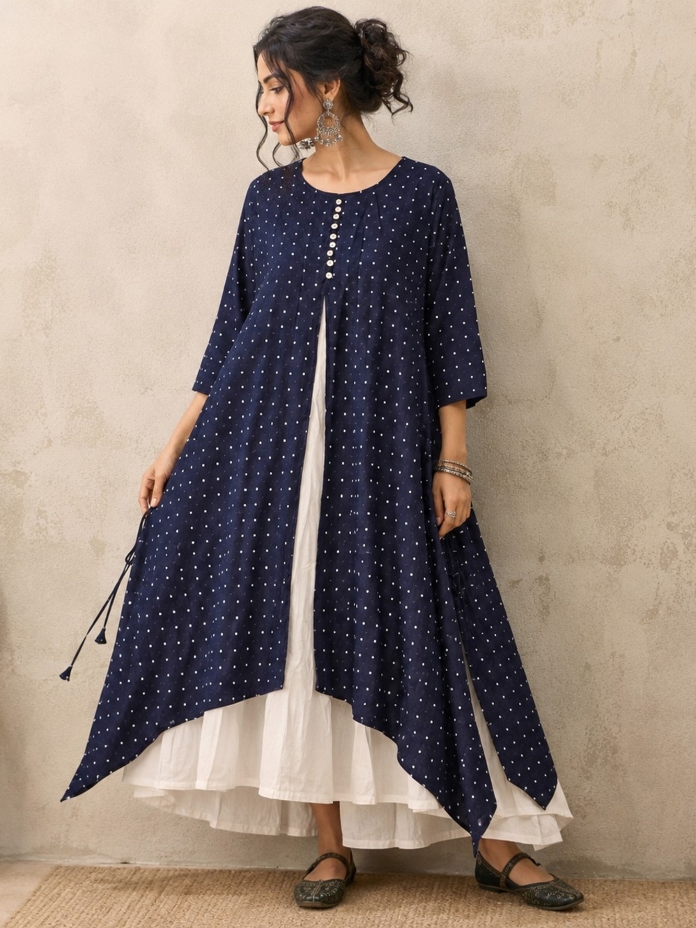 Avaasa XXL Navy Cotton Kurta Dress Layered Anarkali Boho Lagenlook Indian